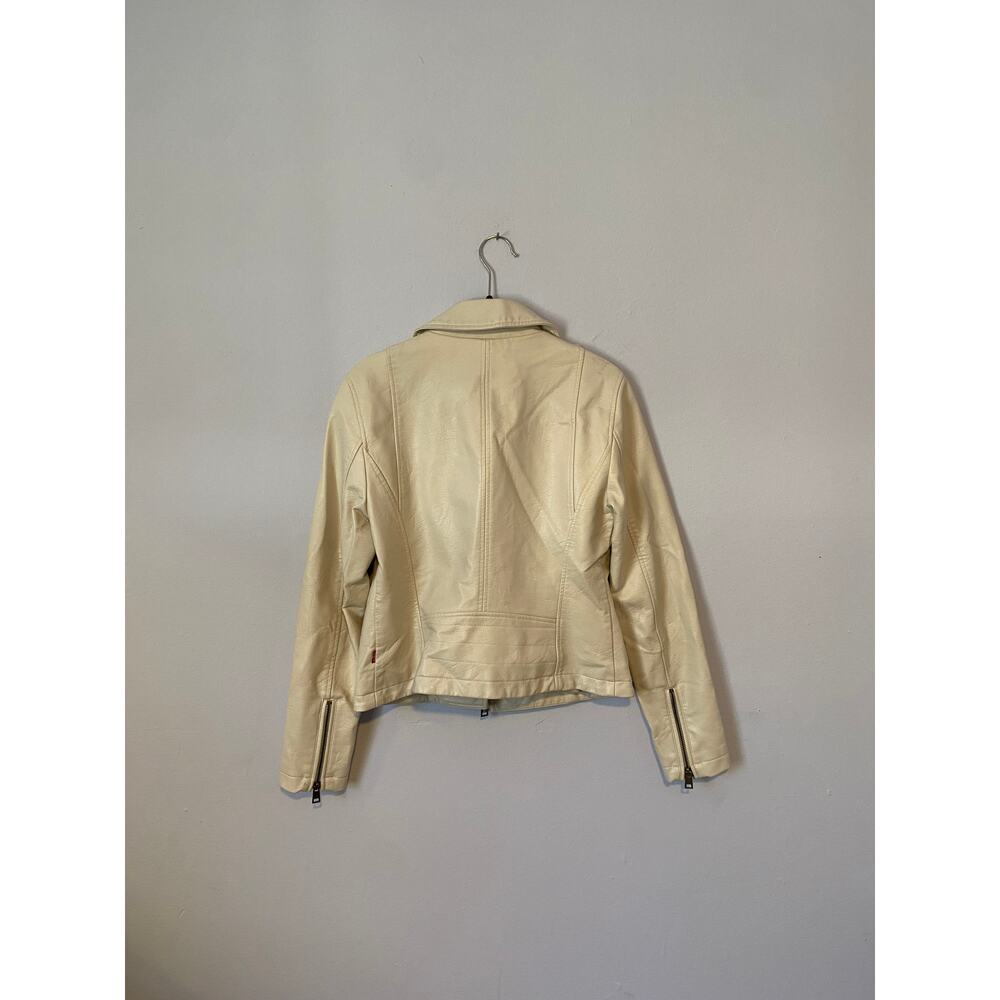 Cream Levi Strauss & Co Faux Leather Biker Moto Jacket Small Women - Picture 2 of 9